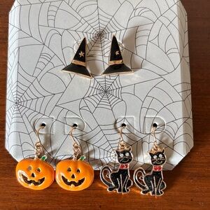 Halloween Earrings Set with Pumpkins and Cats